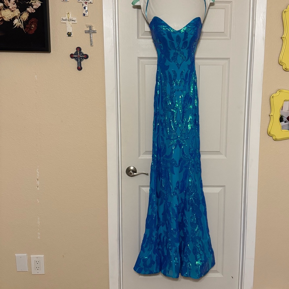 Jovani Blue Sequin Embellished Gown for Prom size 0